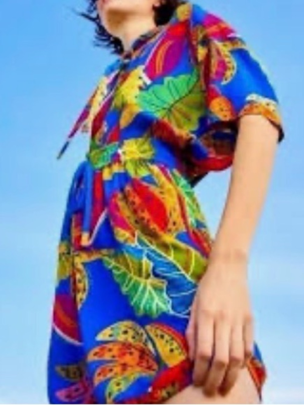 FARM Rio Bright Blue Tropical Print Mini Shorts XS  holes - please see back